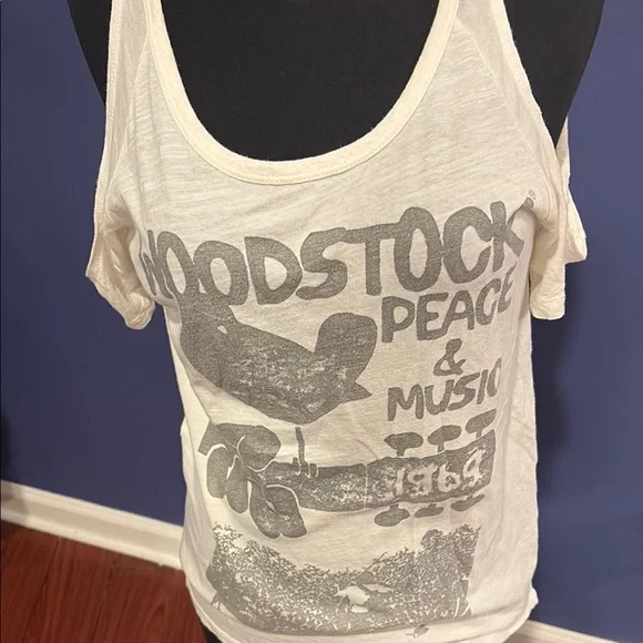 Lucky Brand White Graphic Woodstock Cold Shoulder Tank Top - Picture 4 of 6